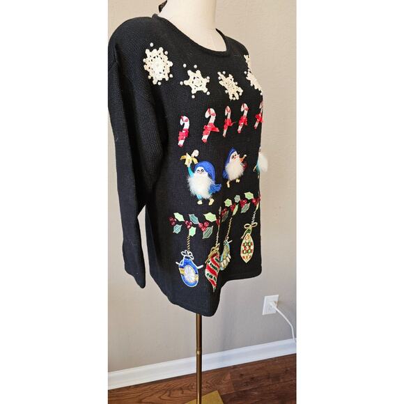 Yarnworks Sweater Womens Small‎ ELVES Ornaments FUN Vintage Ugly Christmas Party - Picture 6 of 9